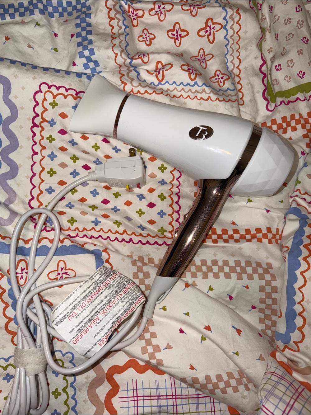 T3 White and Rose Gold Compact Hair Dryer